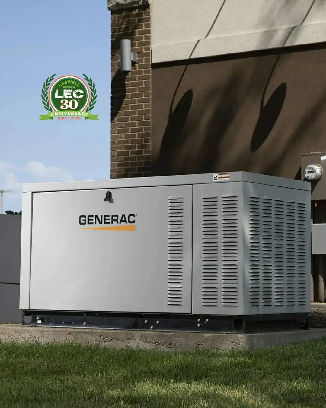Generac standby generator installed outside a building by Laswell Electric in Louisville, KY.