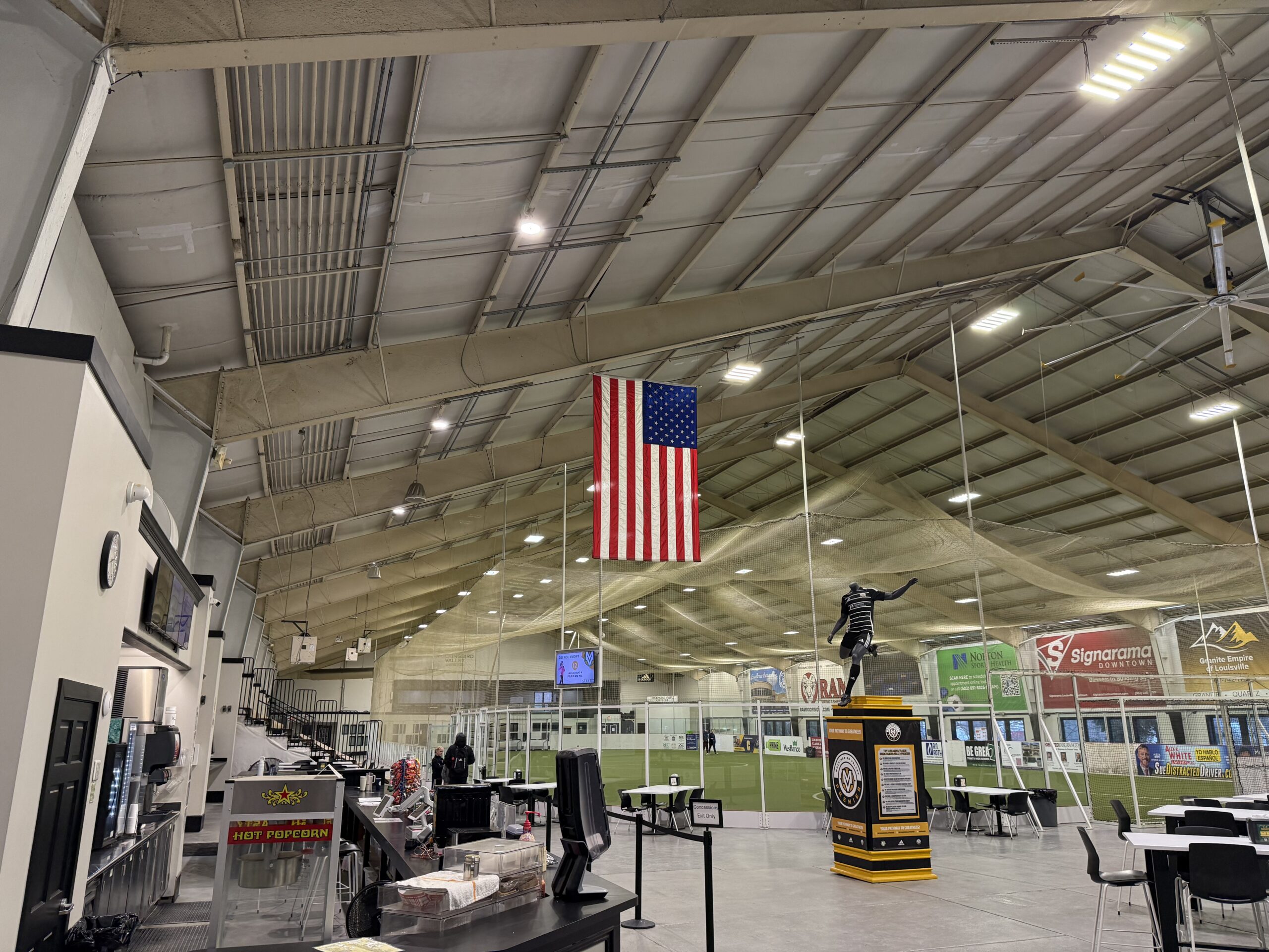 LED high bay and wall pack lighting installed by Laswell Electric at Mockingbird Valley Sports Complex in Louisville